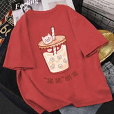Bold Ruby Red Oversize Tee for Her - 19bay
